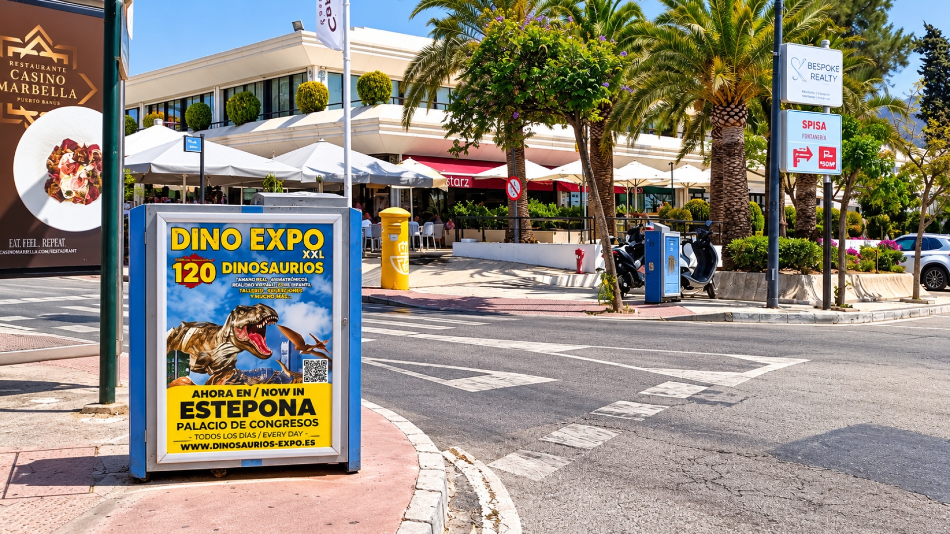 Advertising mupi on Avenue de Manolete, Shopping Centre Plaza, Nueva Andalucía
