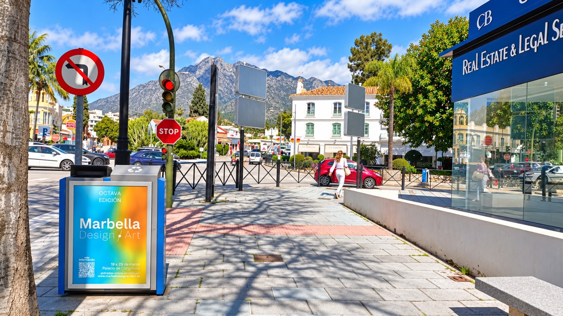 Advertising mupi on Avenue Ricardo Soriano, Street Arturo Rubinstein, Seafront Promenade