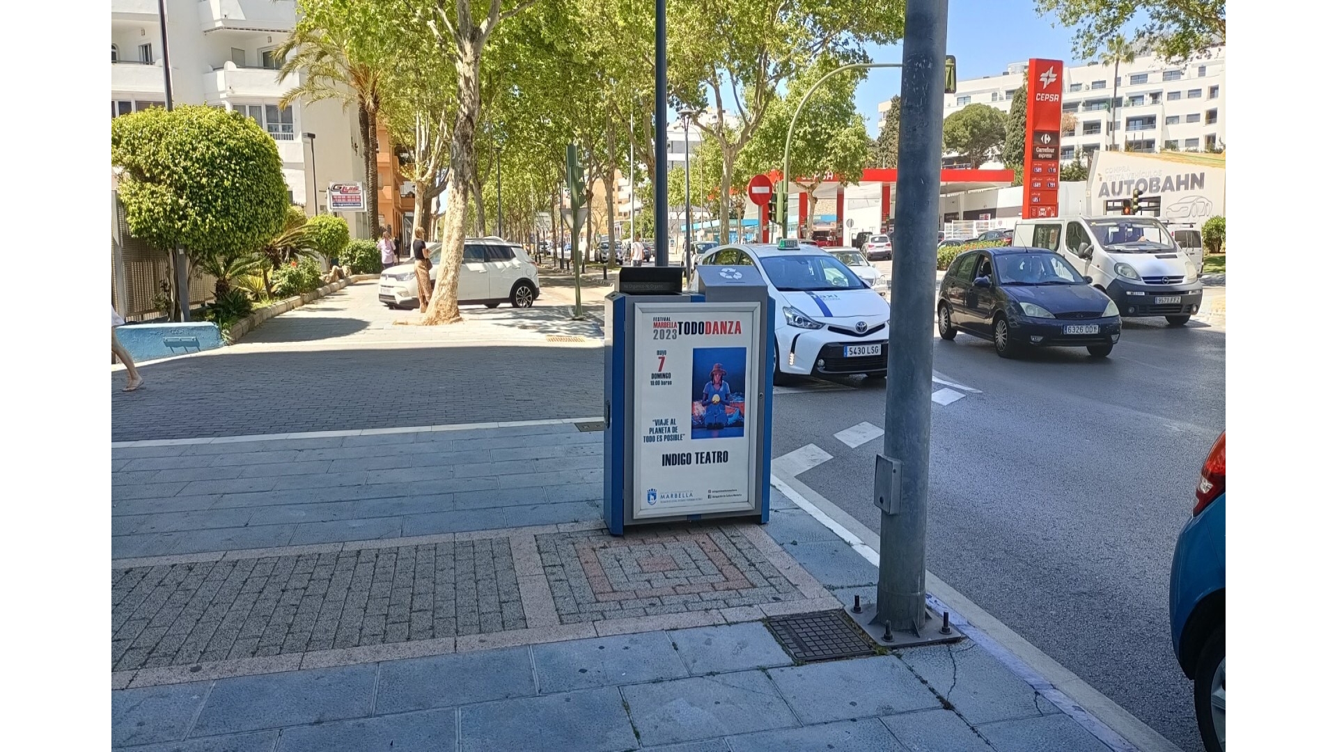 Advertising mupi on Avenue Severo Ochoa, Edificio Single Homes, Seafront Promenade