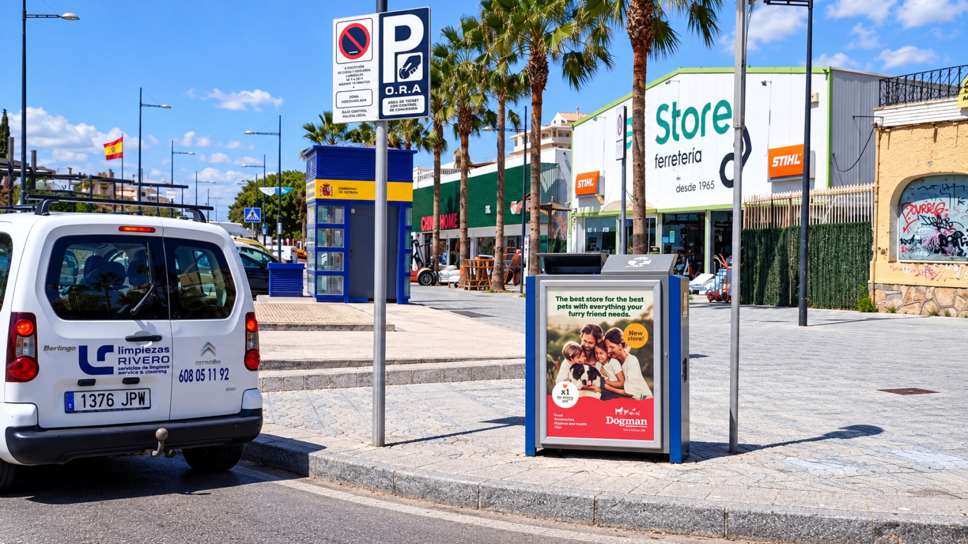 Mupi publicitario en Bulevar San Pedro Alcántara intersección con Calle Linda V, Bu...
