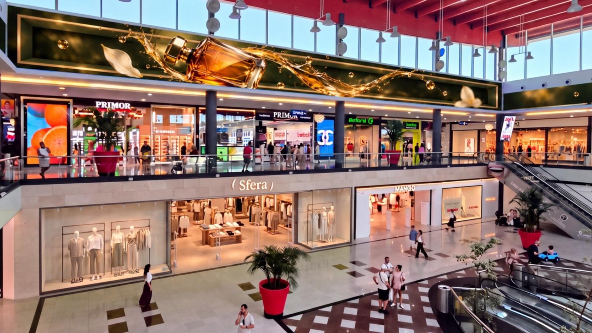 Panalla LED envolvente en la plaza central de La Cañada Shopping, en Marbella